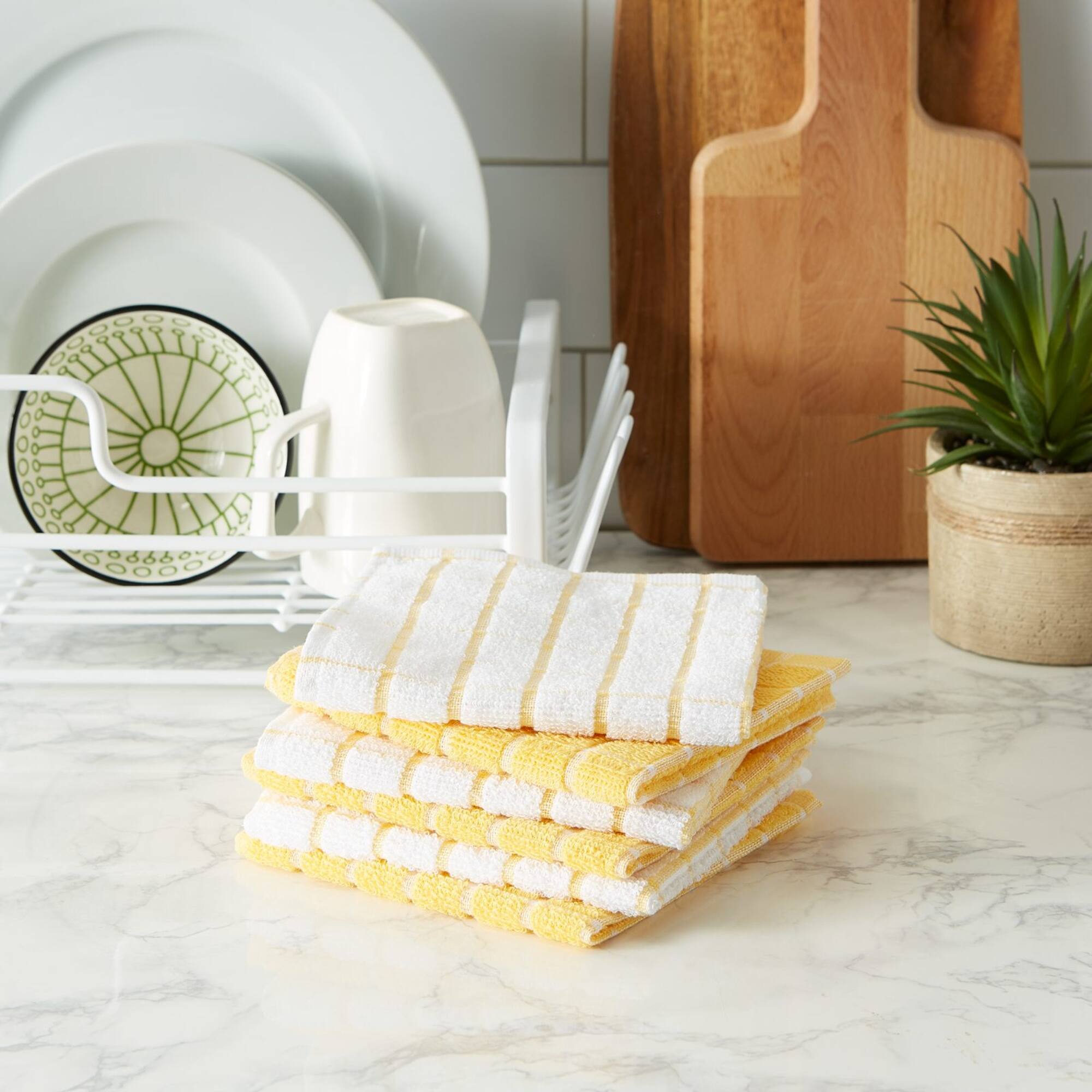 DII® Yellow Combo Windowpane Dishcloths, 6ct.